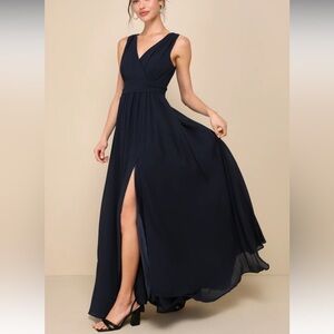 Lulus Thoughts of Hue Navy Blue Surplice Maxi Dress
